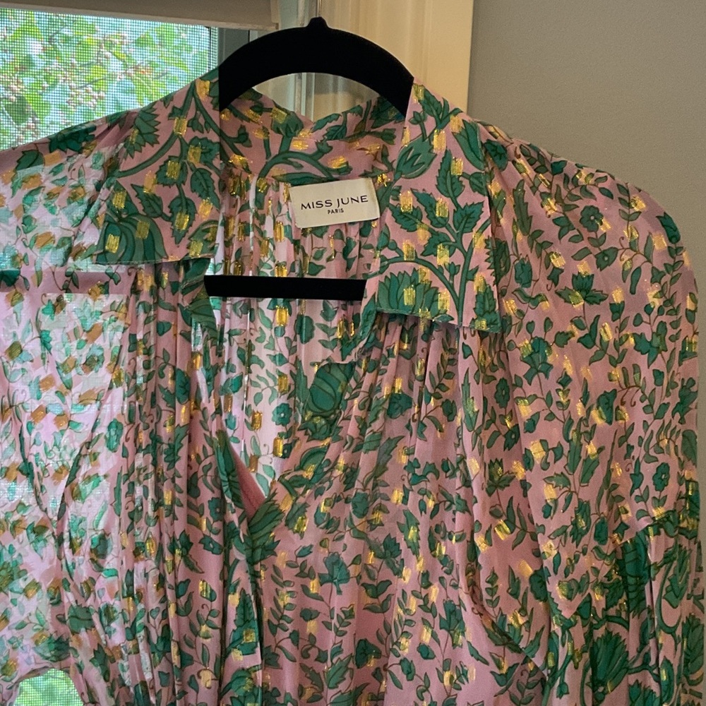 Miss June Floral Long Sleeve Dress - Pink and Green